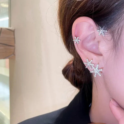 Shining Zircon Snowflake Ear Cuff for Women Non Piercing hanging ears Ear Clips Diamond Ear Hook Party Wedding Jewelry Gifts