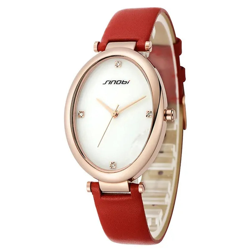 Ladies Elegant Ceramic Dial Oval Leather Band OL Business Watch Women Bracelet Rose Gold Wristwatch