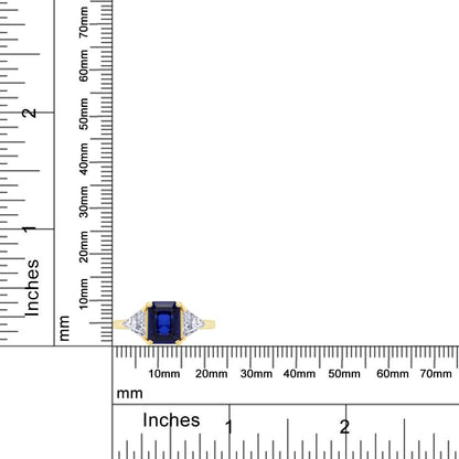 14K Gold Plated 925 Sterling Silver Emerald Cut Blue Sapphire with Trillion White Topaz Ring for Women Statement Jewelry, Mother'S Day Gift for Her