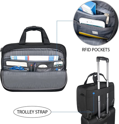 Rolling Briefcase Laptop Bag,17.3" Computer Bag with Wheels, Water Repellent Travel Roller Underseat Bag with RFID Blocking Pocket,Rolling Work Bags for Women/Men -Black