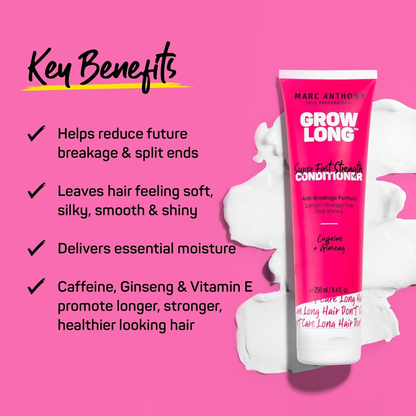 Strengthening Conditioner, Grow Long - Anti-Frizz, Anti-Breakage & Nourishing Formula for Split Ends, & Hair Growth - Biotin, Vitamin E, Caffeine & Ginseng for Dry & Damaged Hair