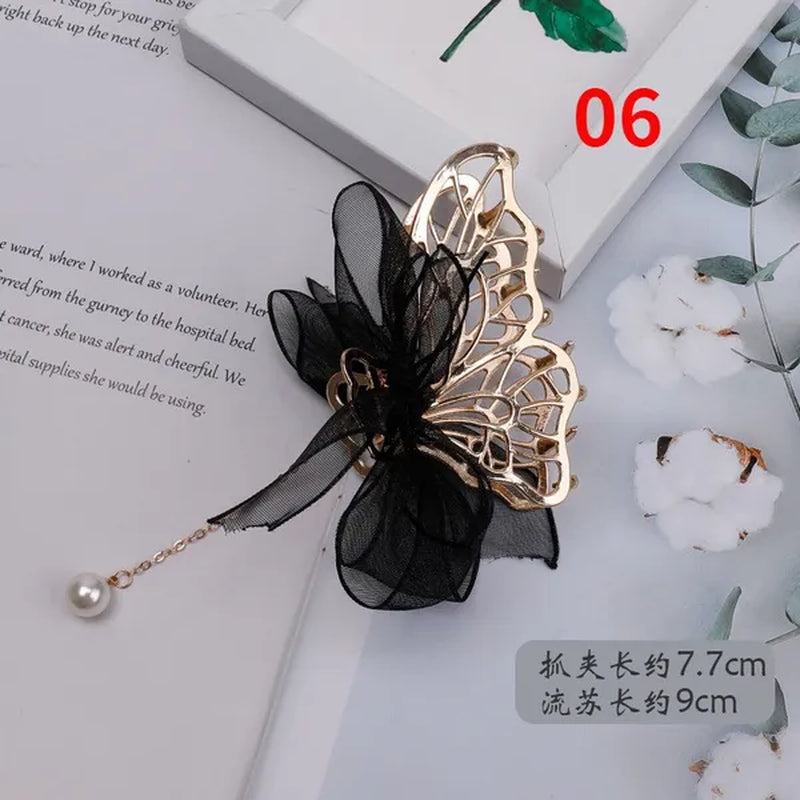Bow Ribbon Pearl Pendant Tassel Hair Claw Hair Accessories Headdress Metal Grab Clip Hair Clip Shark Clip