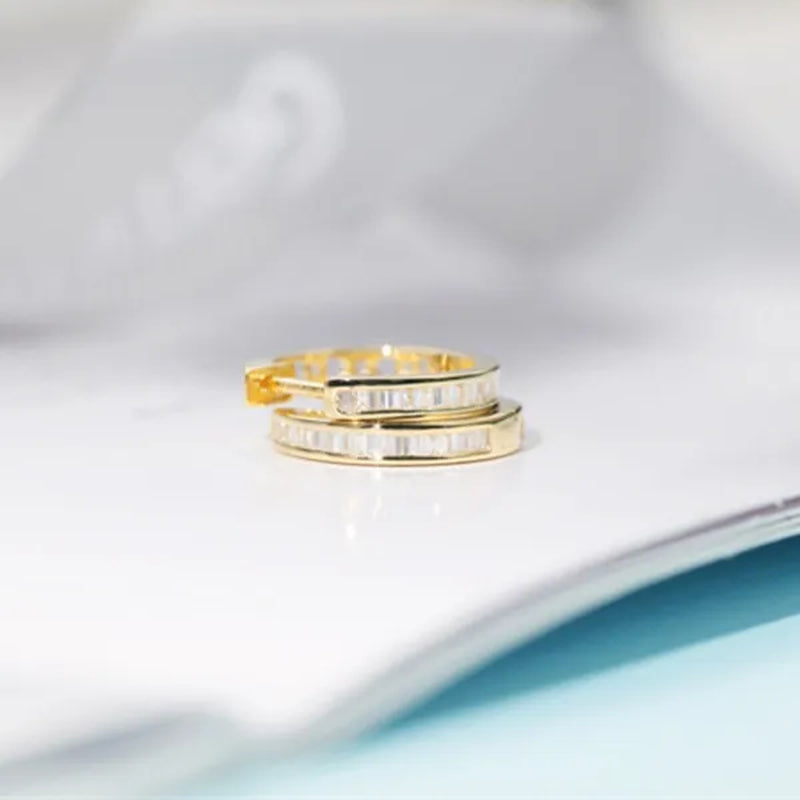 Women Glamorous 18K Gold Plated Micro Cube Diamond Dailywear Earrings Wedding Engagement Party Ear Stud Jewelry