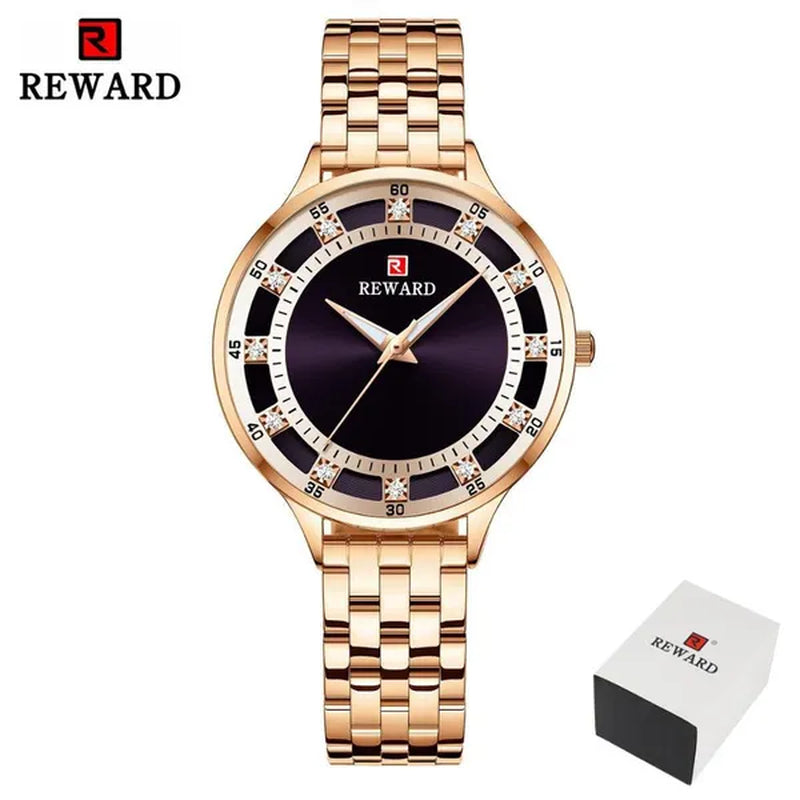 REWARD Fashion Quartz Watch Luxury Waterproof Anti-Scratch Wristwatches Timepiece Stainless Steel Wrist Watches for Women