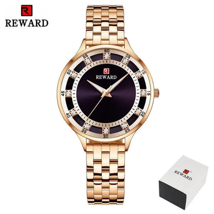 REWARD Fashion Quartz Watch Luxury Waterproof Anti-Scratch Wristwatches Timepiece Stainless Steel Wrist Watches for Women