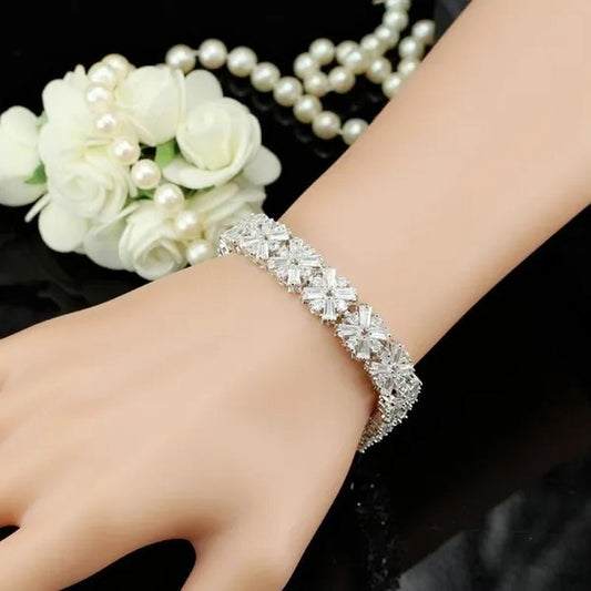 CANDICE Luxury Bridal White Gold Plated Jewelry Top Quality AAA+ Cubic Zirconia Wedding Bracelet Bangle for Bride