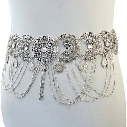 Women Belly Dance Belt Waist Metal Crystal Coin Tassel Body Chain Jewelry