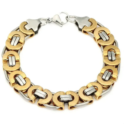11mm Mens Chain Flat Byzantine Bracelet Gold Silver Tone Stainless Steel Bracelet 7-11 inch