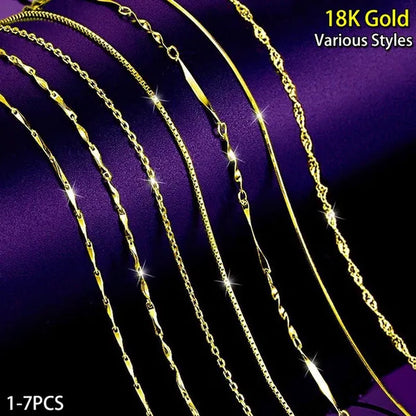 7PCS Mix 18K Gold 925 Sterling Silver Men's Link Necklace Women's Chain Jewelry Link Necklace Set Chains+Lobster Clasps 925 Tag 1/3/5/7PCS