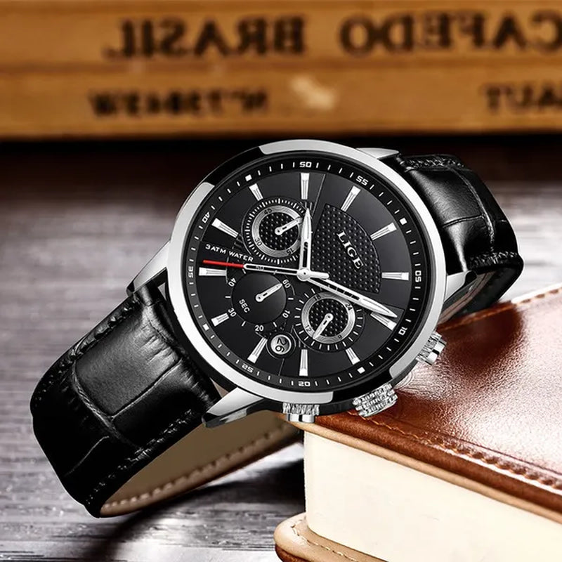 2019 LIGE New Fashion Gift Men Watch Leather Analog Quartz watches  Waterproof Chronograph Watch Sport Date Watch