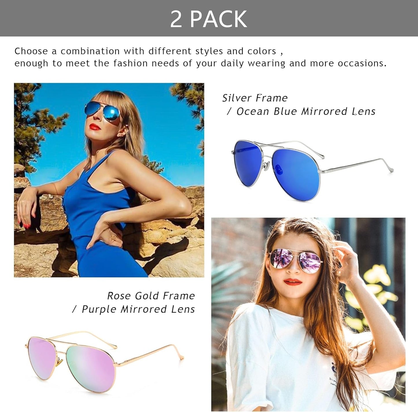 Women'S Lightweight Oversized Aviator Sunglasses - Mirrored Polarized Lens