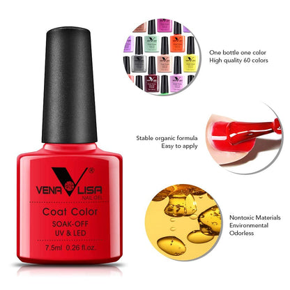 VENALISA VIP2 Set 60 Colors 7.5Ml Gel Nail Polish Kit with Base Top Matt Coat,Soak off UV LED Nail Gel Polish with Colors Card Nail Art Starter Manicure Salon