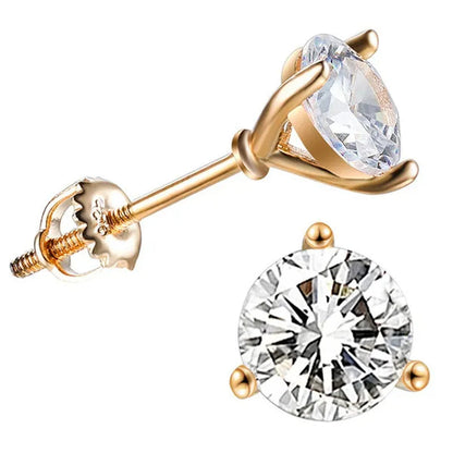 Vintage Three-Prong Martini Round Glass Stud Earrings Golden Spiral Bride Wedding Engagement Jewelry Gifts