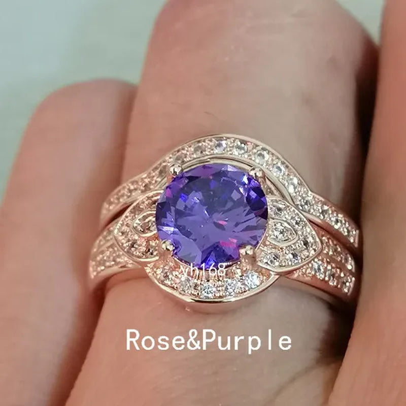 Women's Fashion 18K Gold Plated&925 Silver Plated&14K Rose Gold Plated Bridal  Jewelry White Sapphire Wedding Engagement Ring