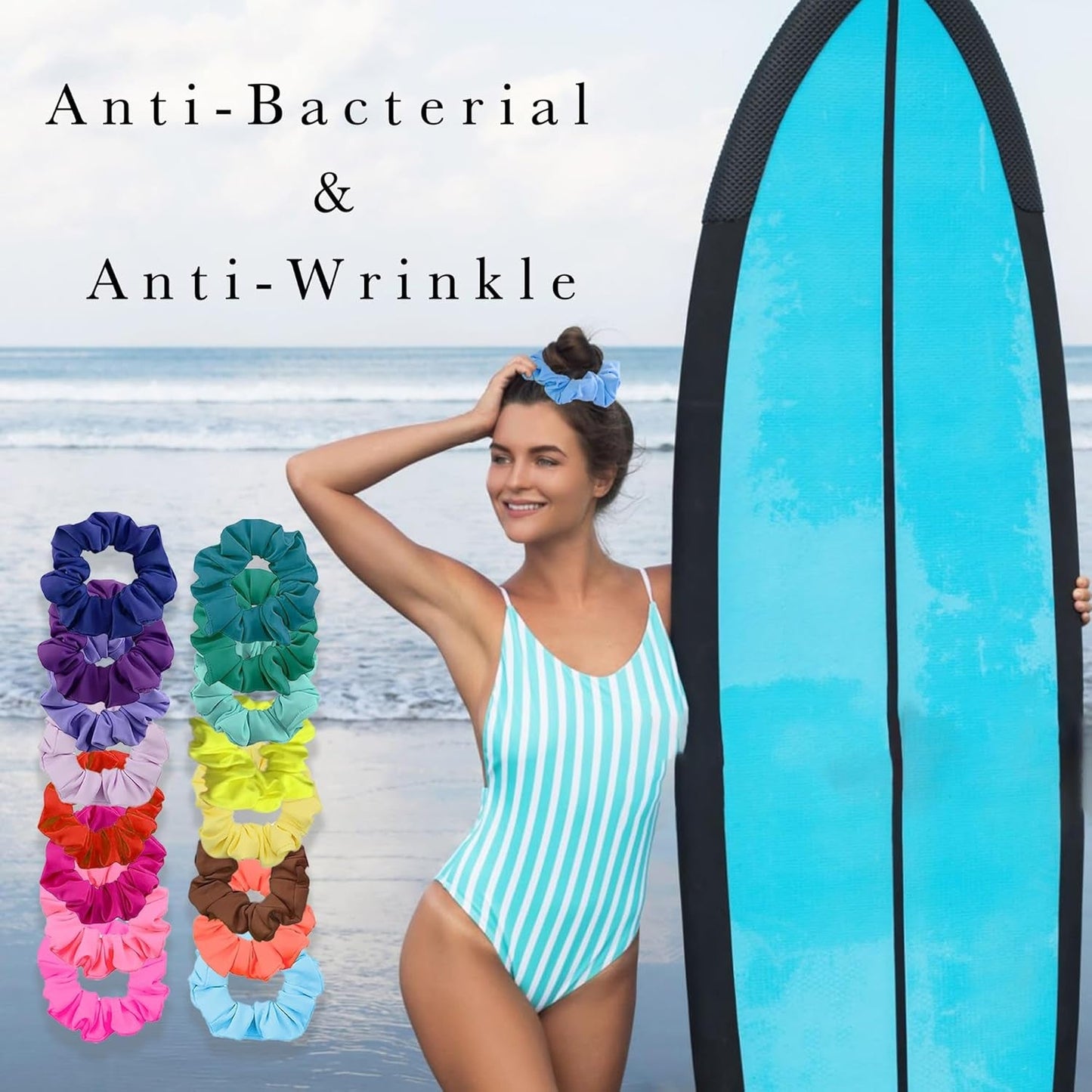 Waterproof Neon Scrunchies Gym Scrunchie - Water-Resistant Hair Ties Pool Scrunchie 16 Colors Elastic Hair Bands Ponytail Holder Beach Scrunchies, Party Size Scrunchie, Hair Tie for Women