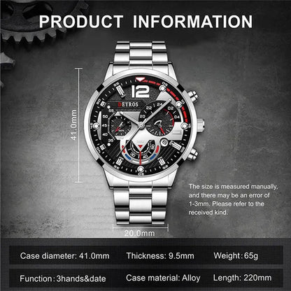 Fashion Men’s Stainless Steel Watches Luxury Quartz Wristwatch Calendar Luminous Clock Men Business Casual Watch
