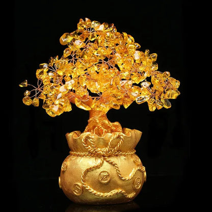 New Lucky Tree Feng Shui Money Fortune Tree Feng Shui Citrine Money Tree Crystal Bonsai Style Money Tree with Wealth Coins for Tabletop Decoration Home Office Store