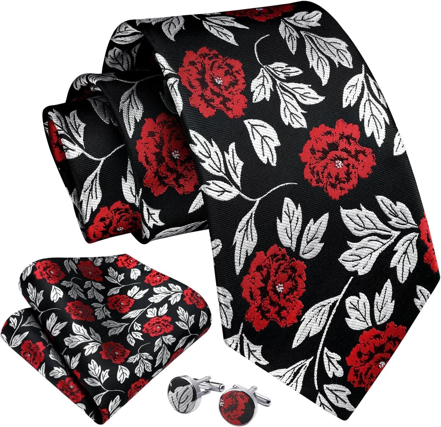 Ties for Men Floral Tie Handkerchief Cufflinks Set Formal Flower Classic Mens Necktie & Pocket Square Wedding
