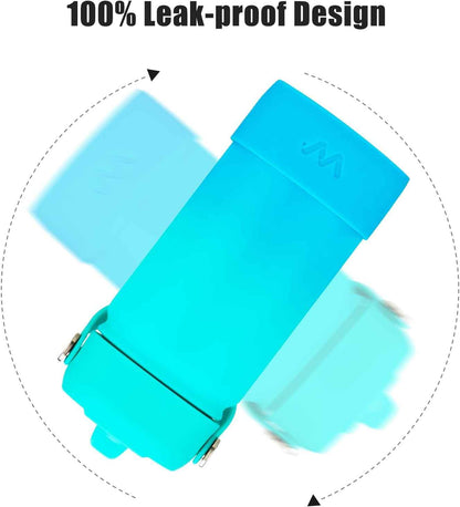 Kids Water Bottle with Boot, Insulated Stainless Steel Wide Mouth Metal Water Bottle with Leakproof Straw Lid for School, Girls, Boys