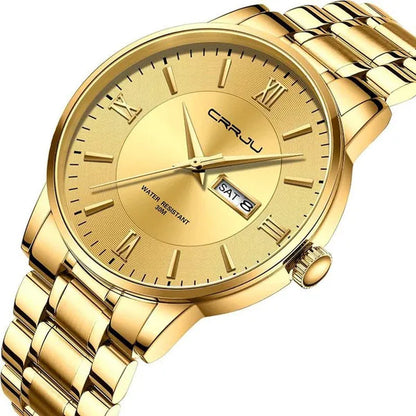 CRRJU Men's Minimalist Leisure Luxury Automatic Dating Watch Fashion Business Japanese Movement Quartz Waterproof Watch Men's Silver Stainless Steel Watch Band
