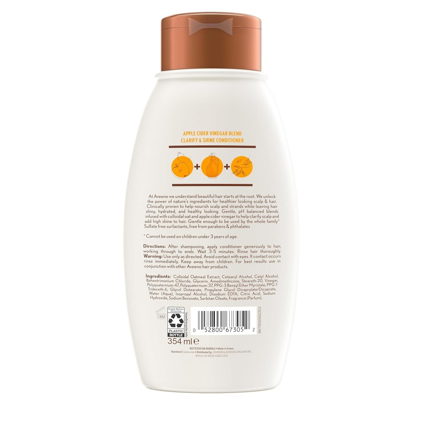 Apple Cider Vinegar Sulfate-Free Conditioner for Balance & High Shine, Daily Moisturizing & Scalp Soothing Conditioner for Oily or Dull Hair, Paraben & Dye-Free, 12Oz