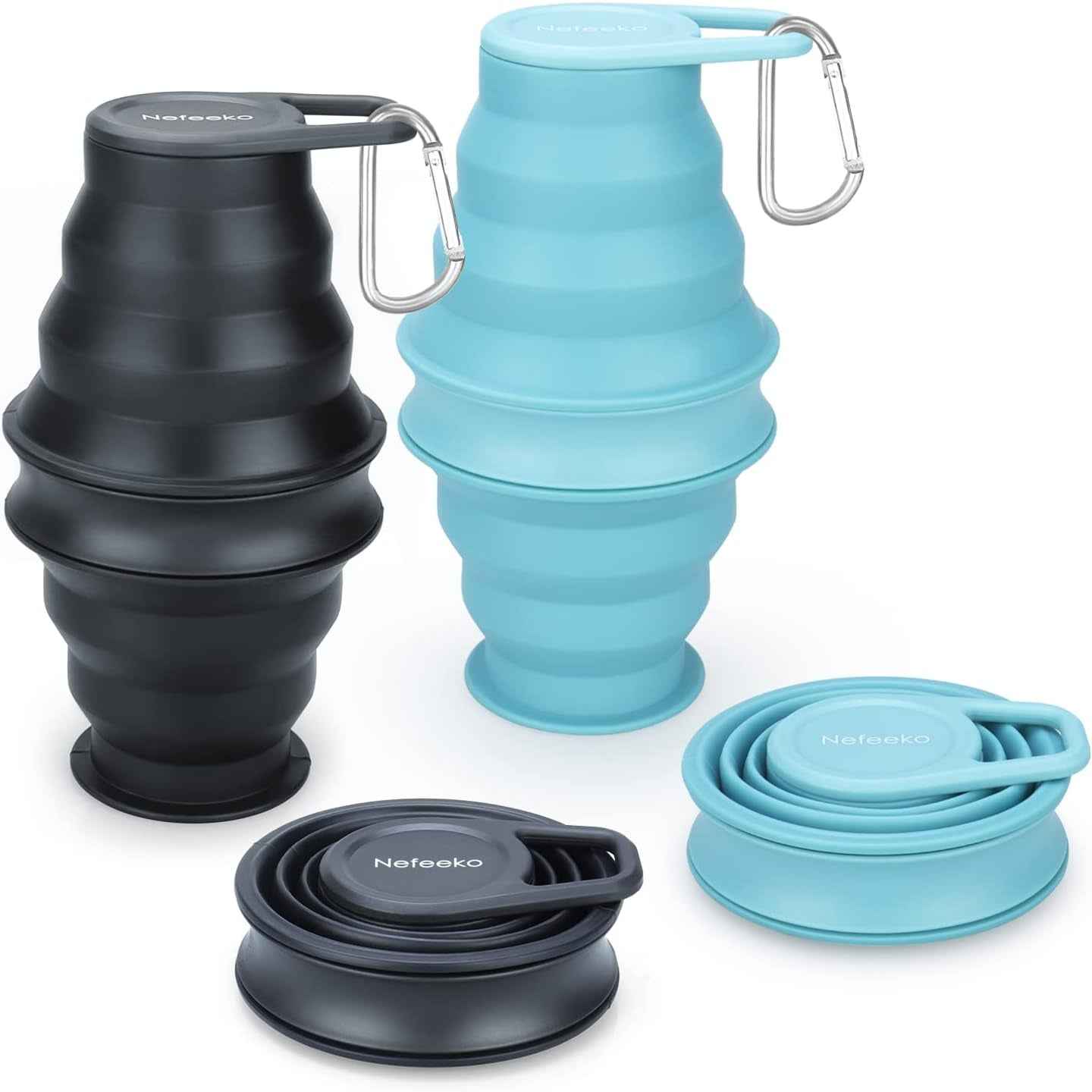 Collapsible Water Bottle,17Oz(500Ml) Reuseable BPA Free Silicone Foldable Water Bottles for Travel Gym Camping Hiking, Portable Leak Proof Sports Water Bottle with Carabiner