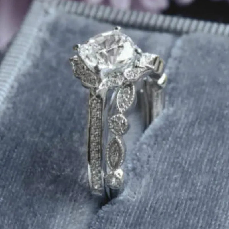 Exquisite Romantic 925 Standard Sterling Silver Fancy Engagement Princess Wedding Ring Love Diamond Set Size 6-10