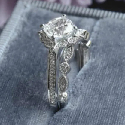 Exquisite Romantic 925 Standard Sterling Silver Fancy Engagement Princess Wedding Ring Love Diamond Set Size 6-10