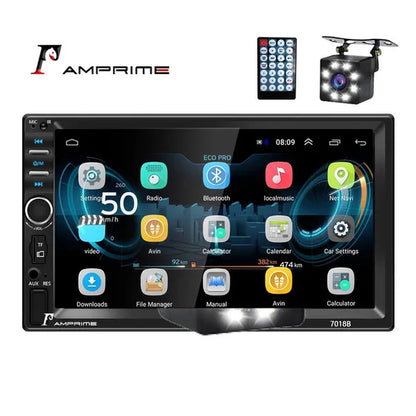 Amprime 2 Din Car Radio 7" LCD Touch Screen Autoradio 7018B Multimedia Player Bluetooth Car Stereo Radio Support Mirror-Link Rear View Camera