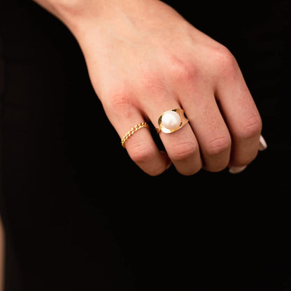 Sterling Silver Womens Pearl Ring Gold Freshwater Ajustable