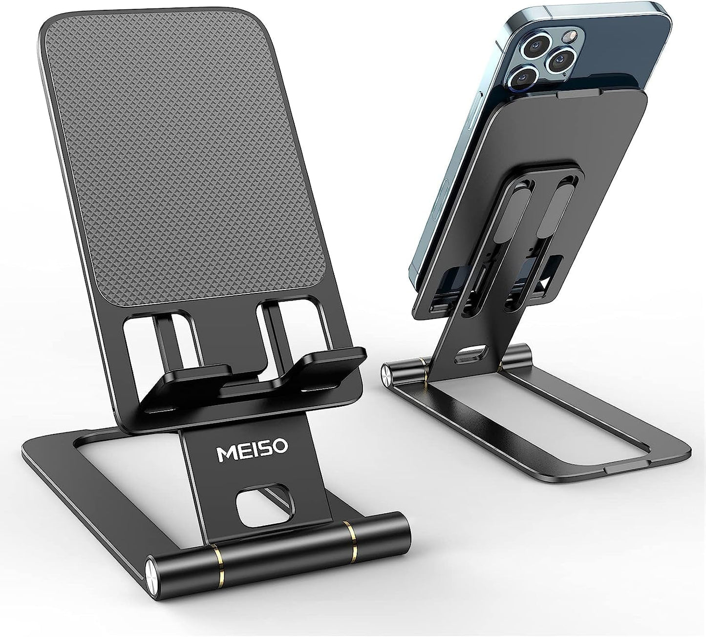 Foldable Aluminum Desktop Phone Stand, Portable Phone Stand, Adjustable Height Phone Holder, Cellphone Cradle Compatible with Iphone Pro/Max/Mini, Samsung Galaxy, Pixel Smartphone