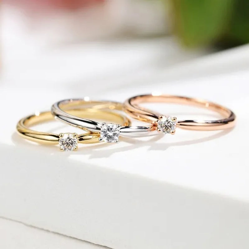 Women Fashion Cute 18k gold platedand 925 Sterling Silver Small Diamond Gemstone Rings Wedding Engagement Party Ring Jewelry