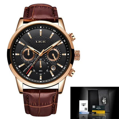 2019 LIGE New Fashion Gift Men Watch Leather Analog Quartz watches  Waterproof Chronograph Watch Sport Date Watch