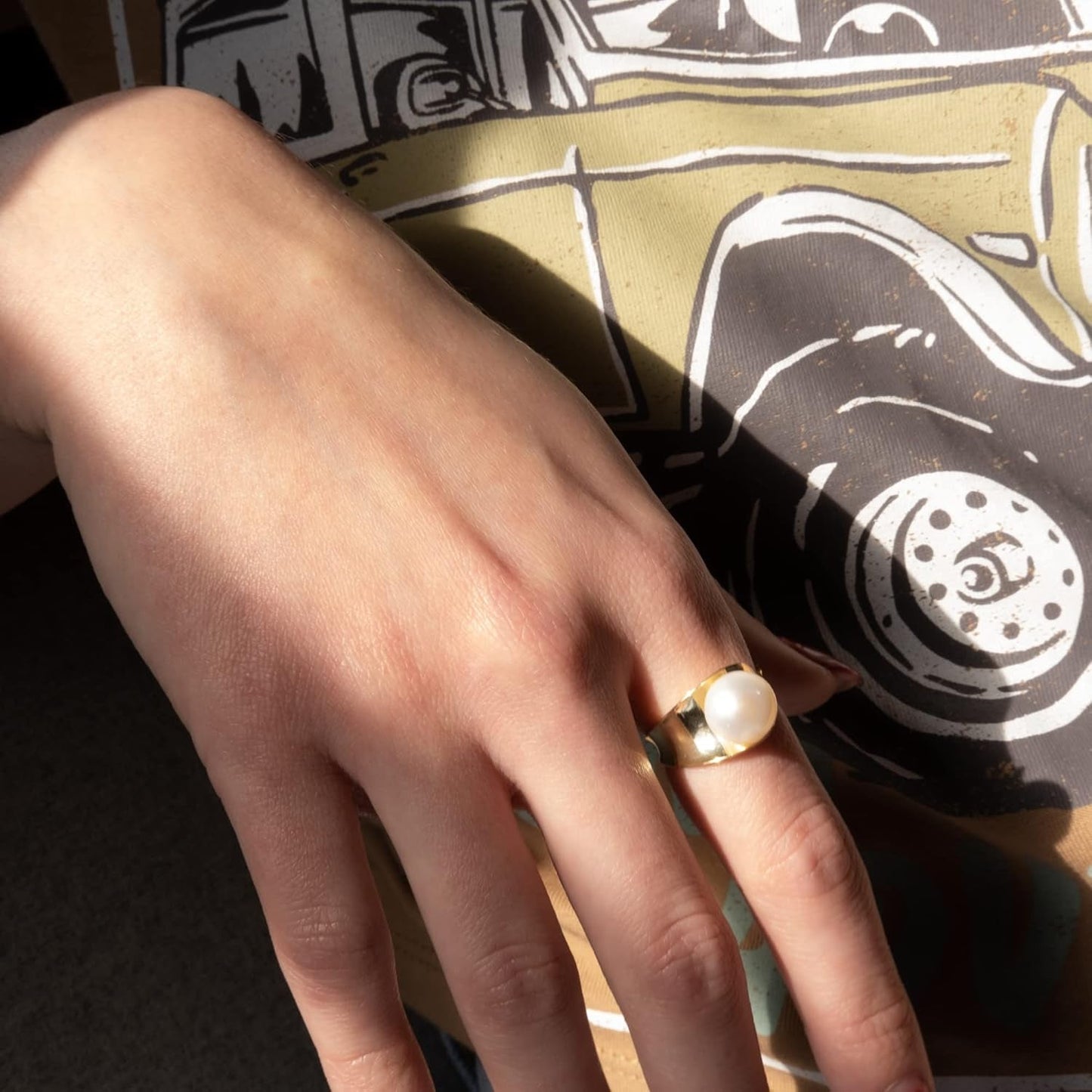 Sterling Silver Womens Pearl Ring Gold Freshwater Ajustable
