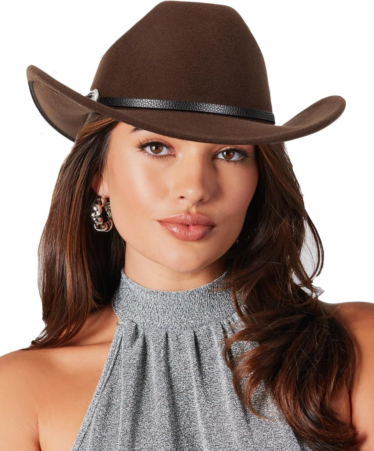 Western Cowboy Hat for Men Women Classic Fedora Hat with Buckle Belt (Size:M-L)