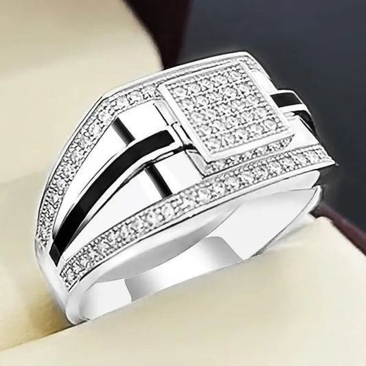 Classic Business Men'S Fashion Jewelry Accessories Exquisite 925 Sterling Silver 1.2CT Diamond Ring Noble Gentleman Engagement Wedding Jewelry Boyfriend Birthday Party Ring Anniversary Gift Luxury Brand Men'S Ring Size US5-14