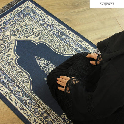 Prayer Rug - Muslim Prayer Rug - Prayer Mat Travel Bag and Prayer Beads - Muslim Gifts for Men Women and Kids (Darkblue 2