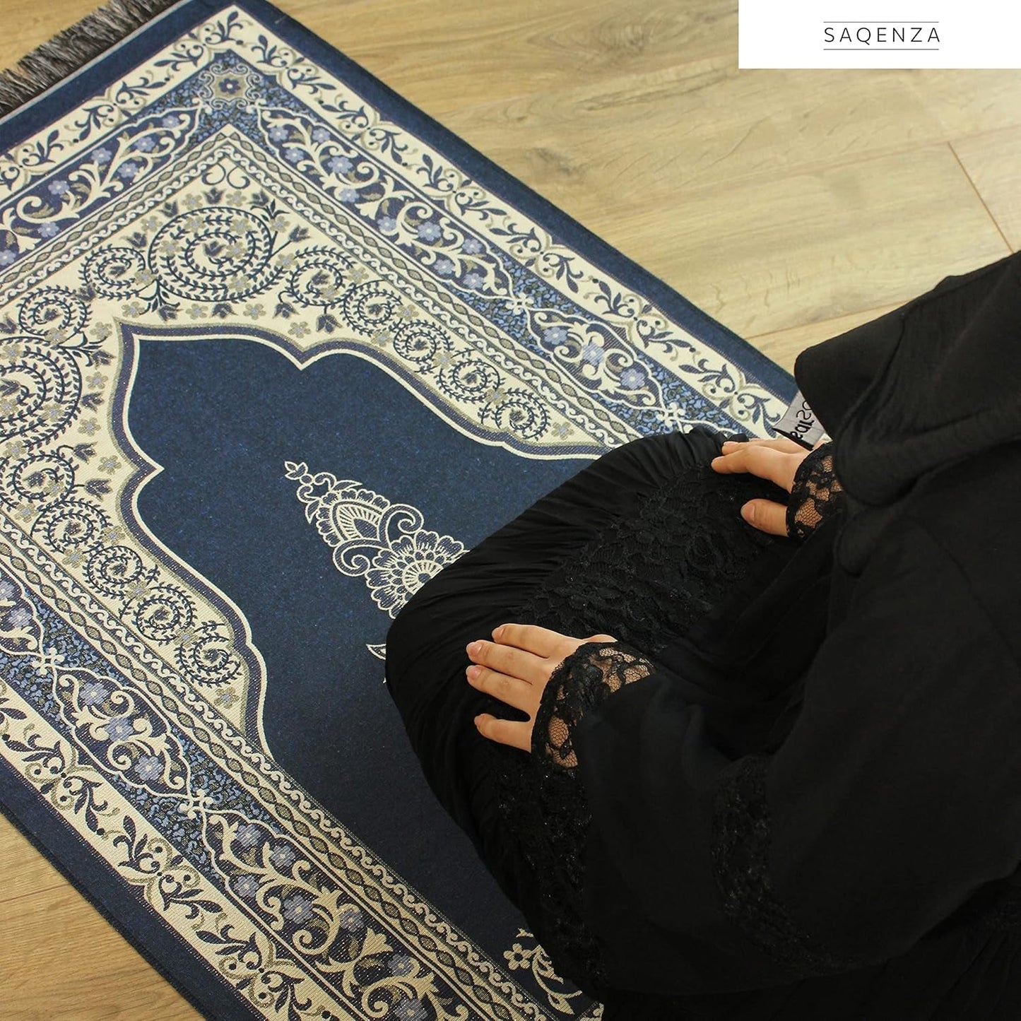 Prayer Rug - Muslim Prayer Rug - Prayer Mat Travel Bag and Prayer Beads - Muslim Gifts for Men Women and Kids (Darkblue 2