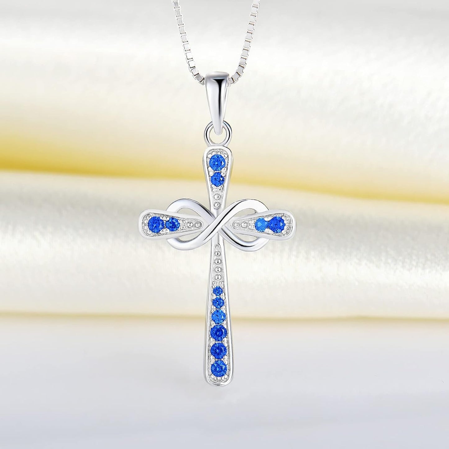 Women'S Cross Necklace 925 Sterling Silver Infinity Pendant Birthstone Criss Jewelry
