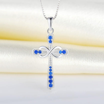 Women'S Cross Necklace 925 Sterling Silver Infinity Pendant Birthstone Criss Jewelry