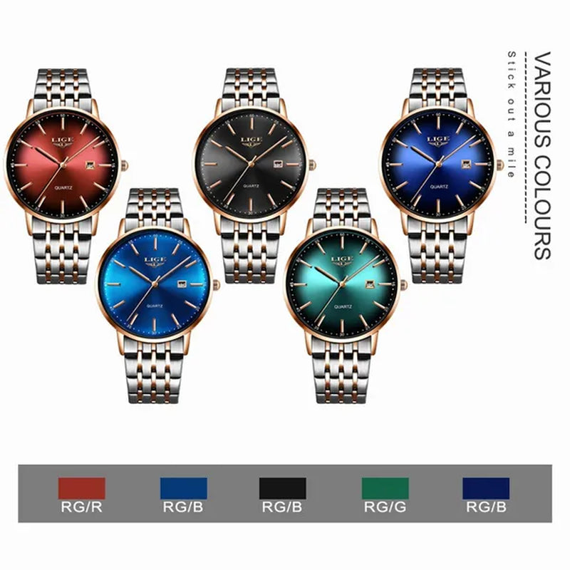 LIGE Luxury Ladies Watch Waterproof Rose Gold Steel Strap Women Wrist Watches Top Brand Bracelet Clocks Montre Femme