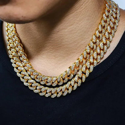 Fashion Gold Stainless Steel Hip Hop Jewelry Iced Out Diamond Thick Miami Cuban Link Chain Necklace Bracelet Watch Ring Jewelry Set