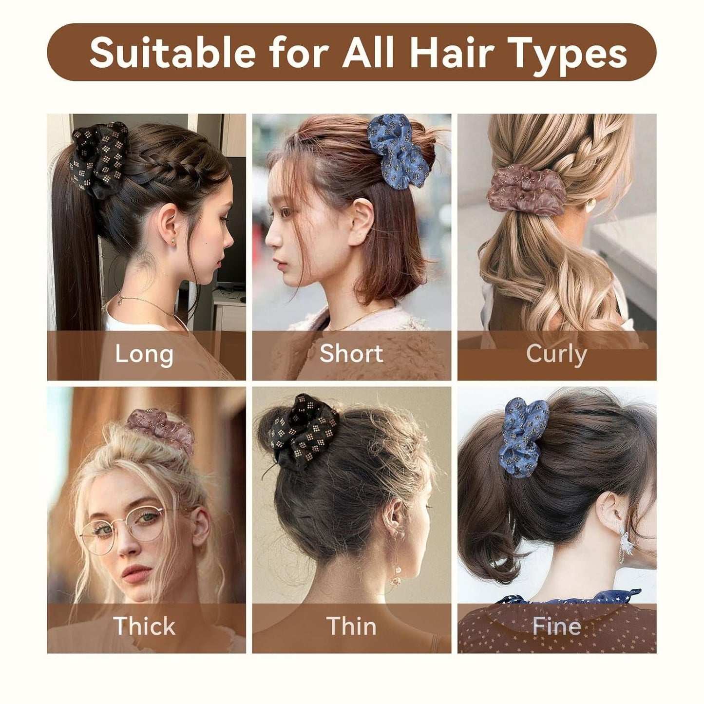 YFKEJI 3 Packs Flower Hair Scrunchies for Women, Large Organza Elastic Plaid Hair Ties, Sparkling Hot Drill Ponytail Holders, Hair Accessories for Parties, Daily Use (G#)