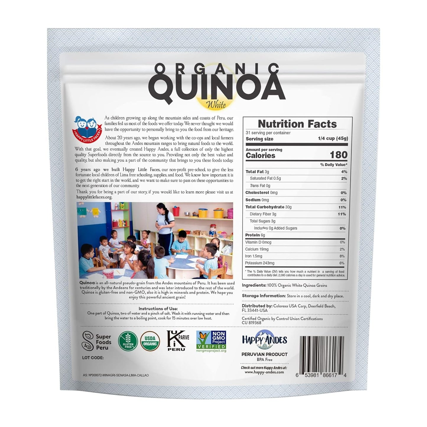 Organic White Quinoa 3 Pound -Non-Gmo,100% Peruvian, Superior Taste,Gluten-Free,Rice Replacement, Pre-Washed, Whole Grain, Usda-Certified, Complete Plant Protein, Superfoods Peru, High in Fiber&Iron, Kosher