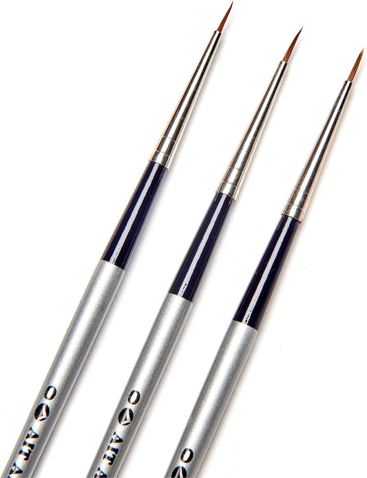 AIT Art Select round Detail Paint Brushes, Size 0, Pack of 3, Pure Russian Red Sable, Handmade in Germany for Crafting Exquisite Details Using Oil, Acrylic, or Watercolors