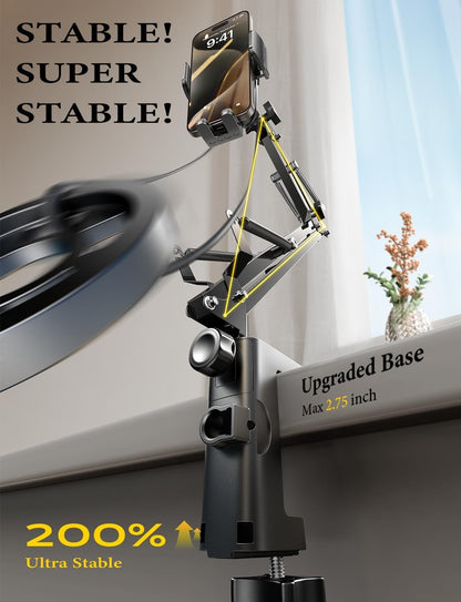 for Gooseneck Phone Holder for Bed Desk [3Rd Upgrade] Cell Phone Stand for Desk Bed Iphone Holder Laying Down,Flexible Arm Clamp Clip Phone Mount Stand for Filming Fits Iphone 15 Max,Silver