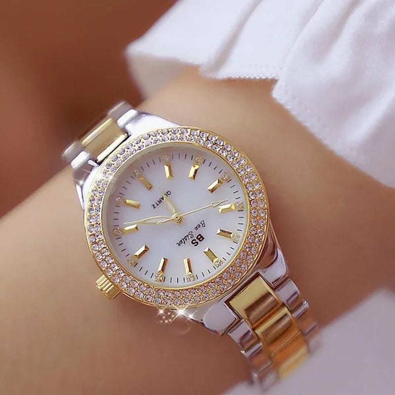 Luxury BS Bee Sister Ladies Wrist Watches Crystal Diamond Stainless Steel Watches for Women