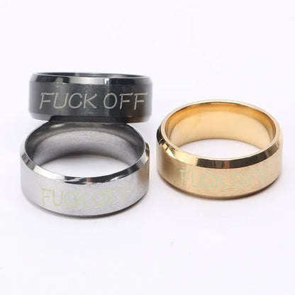 Fuck off Retro Steel Ring Black Silver Tone Male Simple Rings Jewelry Accessories Gifts