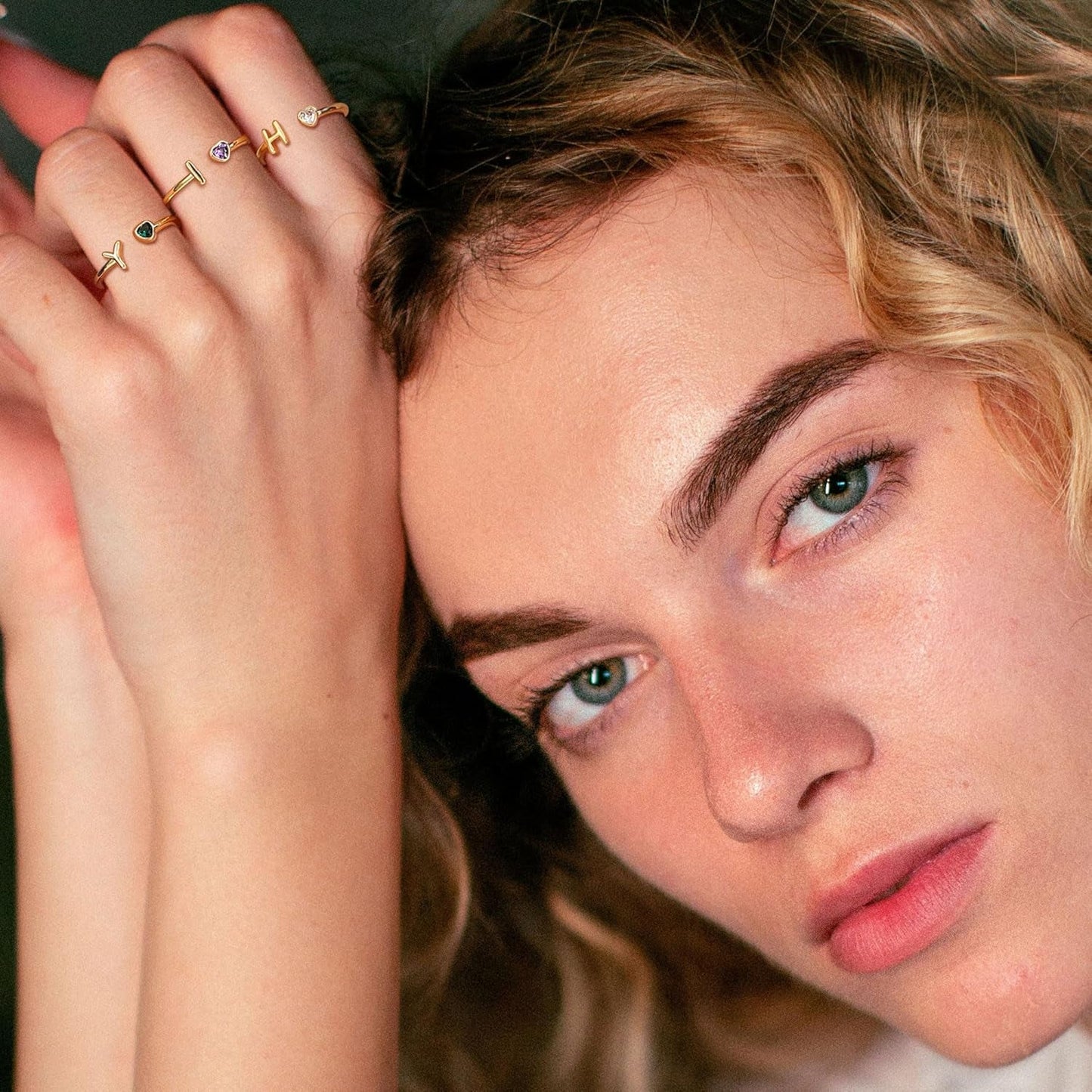 Birthstone Rings for Women 26 A-Z Initial Ring Adjustable 14K Gold Ring Birthday Gifts for Her Rings for Teen Sister Bridesmaid Gifts Dainty Letter Jewelry