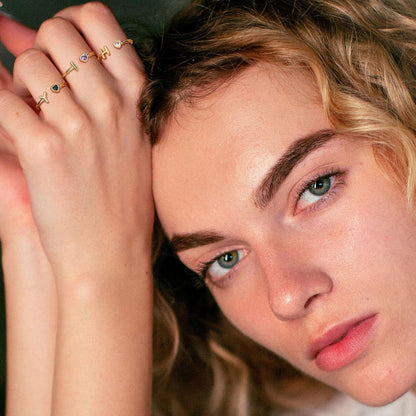 Birthstone Rings for Women 26 A-Z Initial Ring Adjustable 14K Gold Ring Birthday Gifts for Her Rings for Teen Sister Bridesmaid Gifts Dainty Letter Jewelry